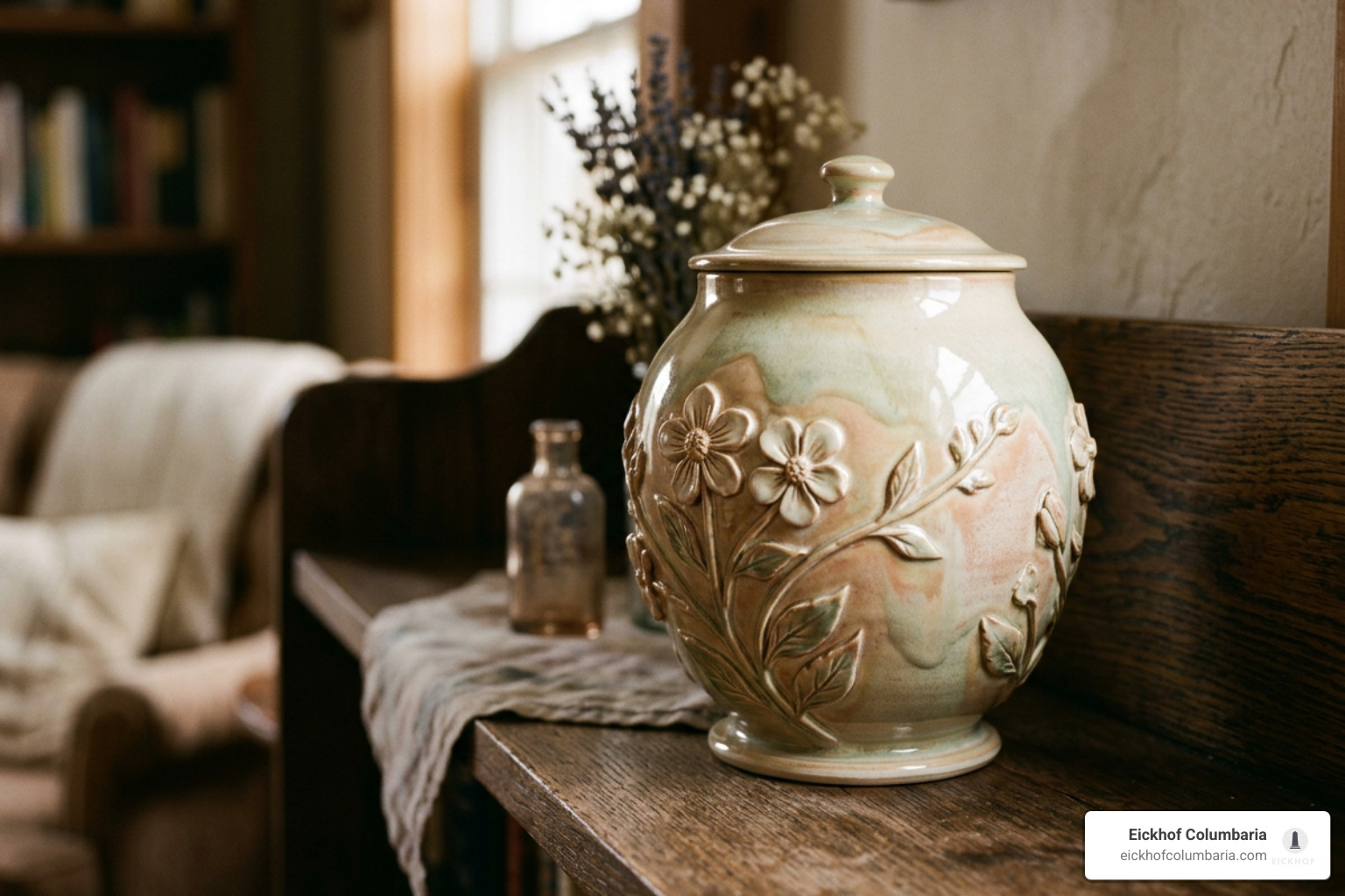 Handcrafted ceramic and sculpted art memorial urn