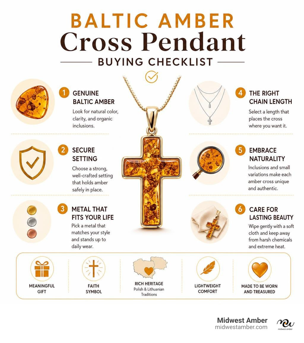 Baltic amber cross pendant buying checklist infographic