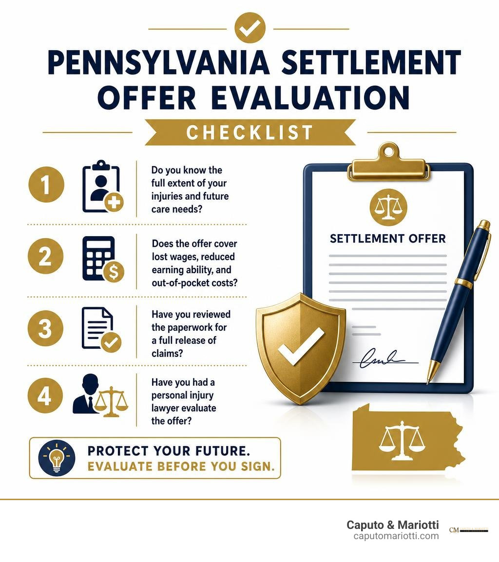 Pennsylvania settlement offer evaluation checklist infographic Pennsylvania settlement offer evaluation checklist infographic