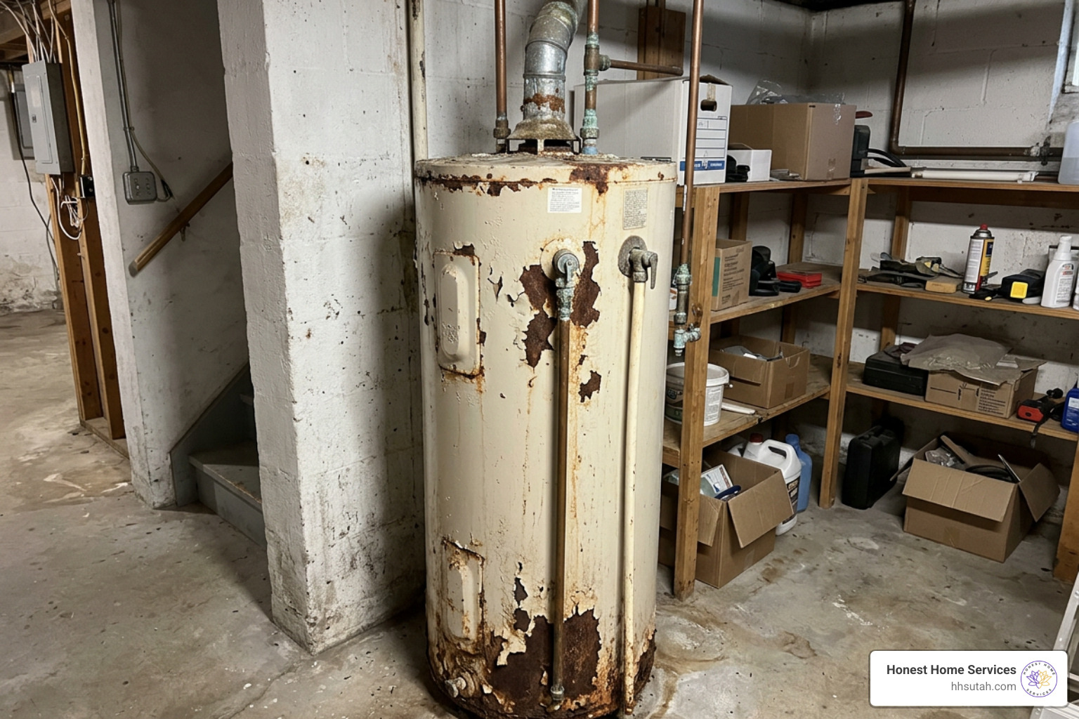 aging water heater tank showing signs of rust and wear aging water heater tank showing signs of rust and wear