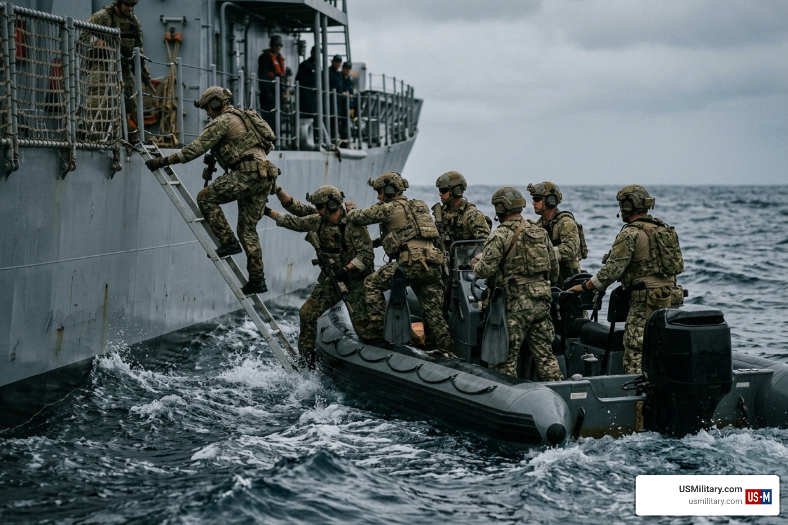 Navy SEAL team conducting maritime operation Navy SEAL team conducting maritime operation
