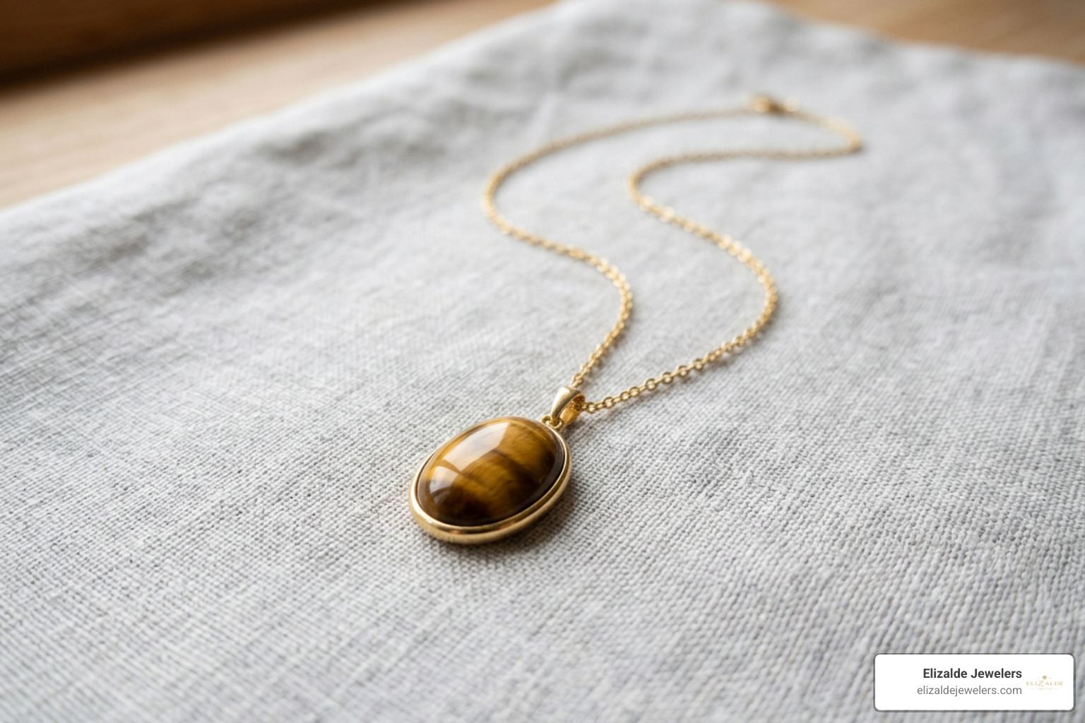 gold necklace featuring a natural stone pendant