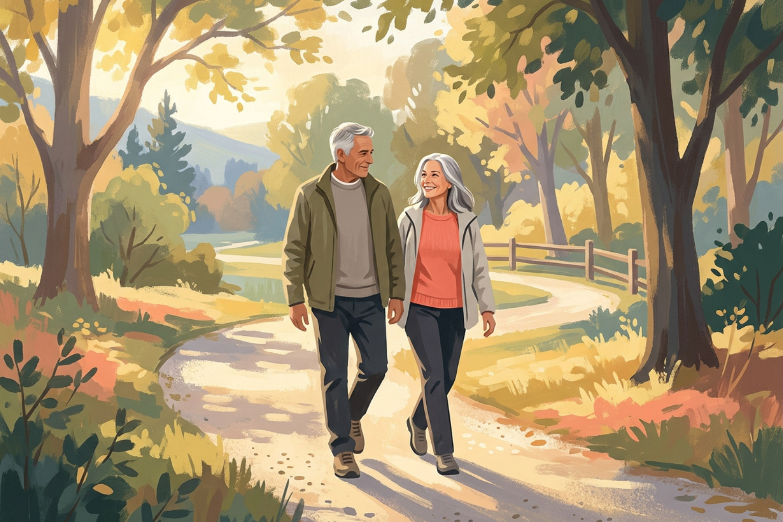 senior walking outdoors in morning light senior walking outdoors in morning light