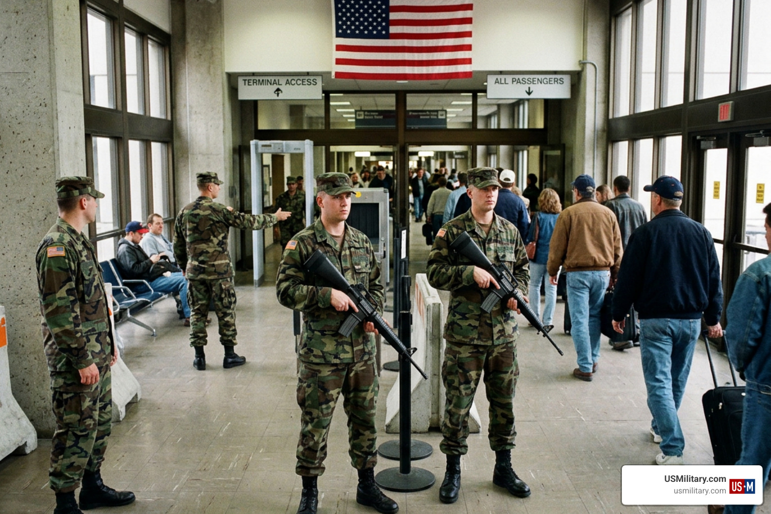National Guard soldiers securing transit points National Guard soldiers securing transit points