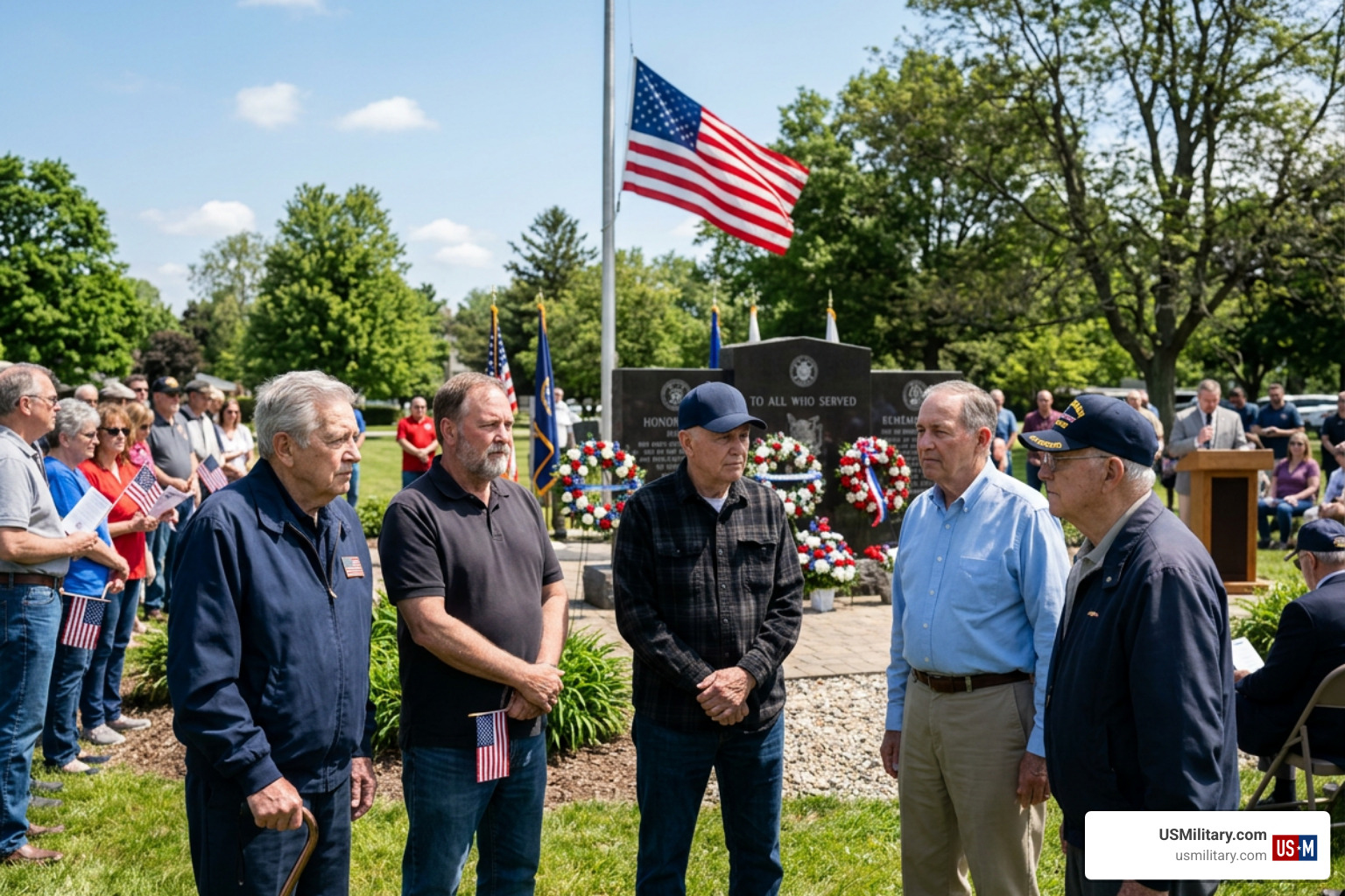 American veterans at a community remembrance ceremony American veterans at a community remembrance ceremony