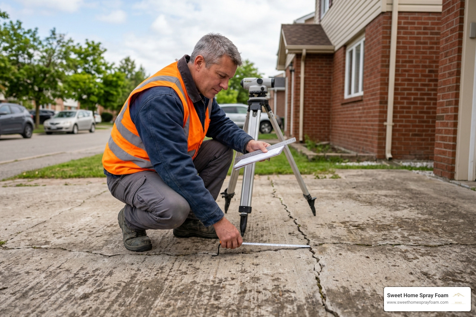 specialist inspecting concrete slab settlement specialist inspecting concrete slab settlement