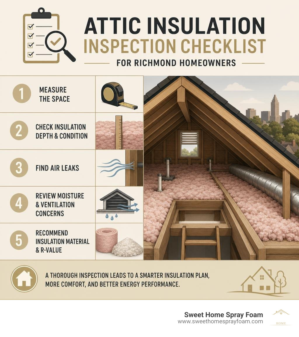 Attic insulation inspection checklist for Richmond homeowners infographic