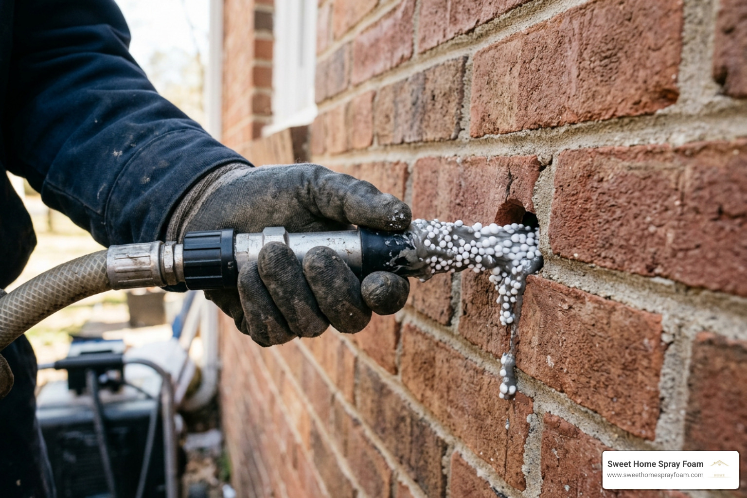 Bonded EPS beads injected into a cavity wall