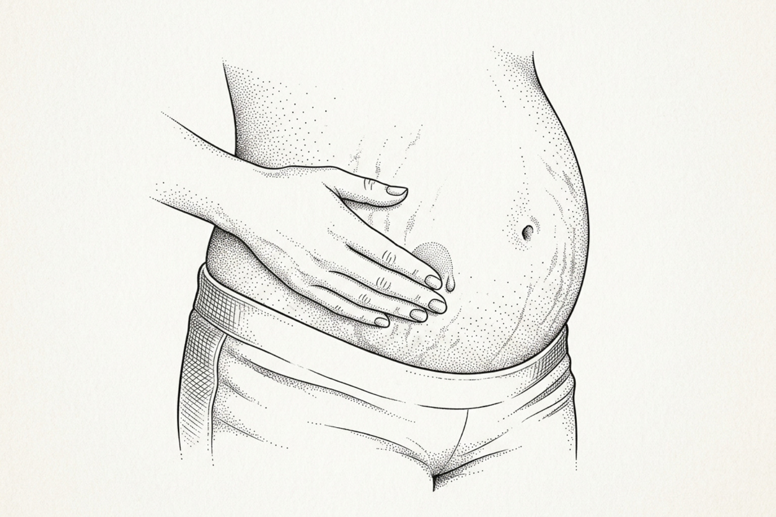 application of oil to abdomen using gentle circular massage