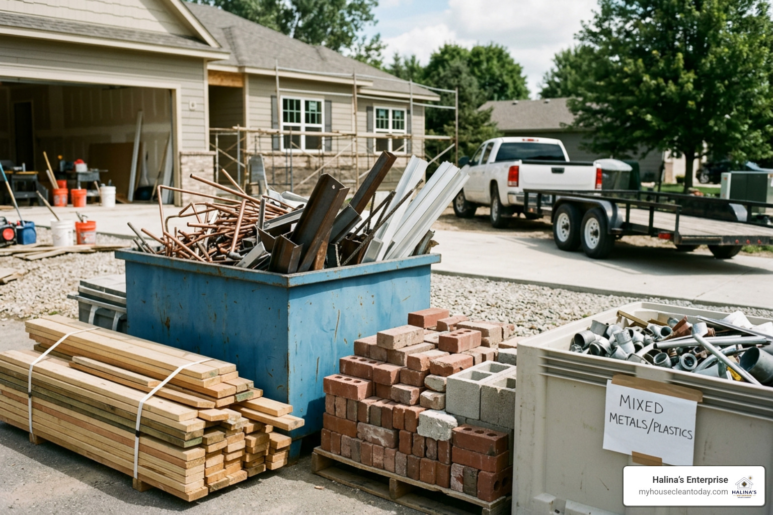 Sorted recyclable building materials ready for transport Sorted recyclable building materials ready for transport