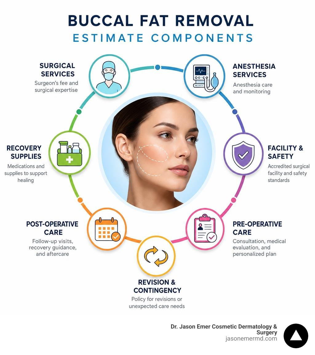 buccal fat removal estimate components infographic