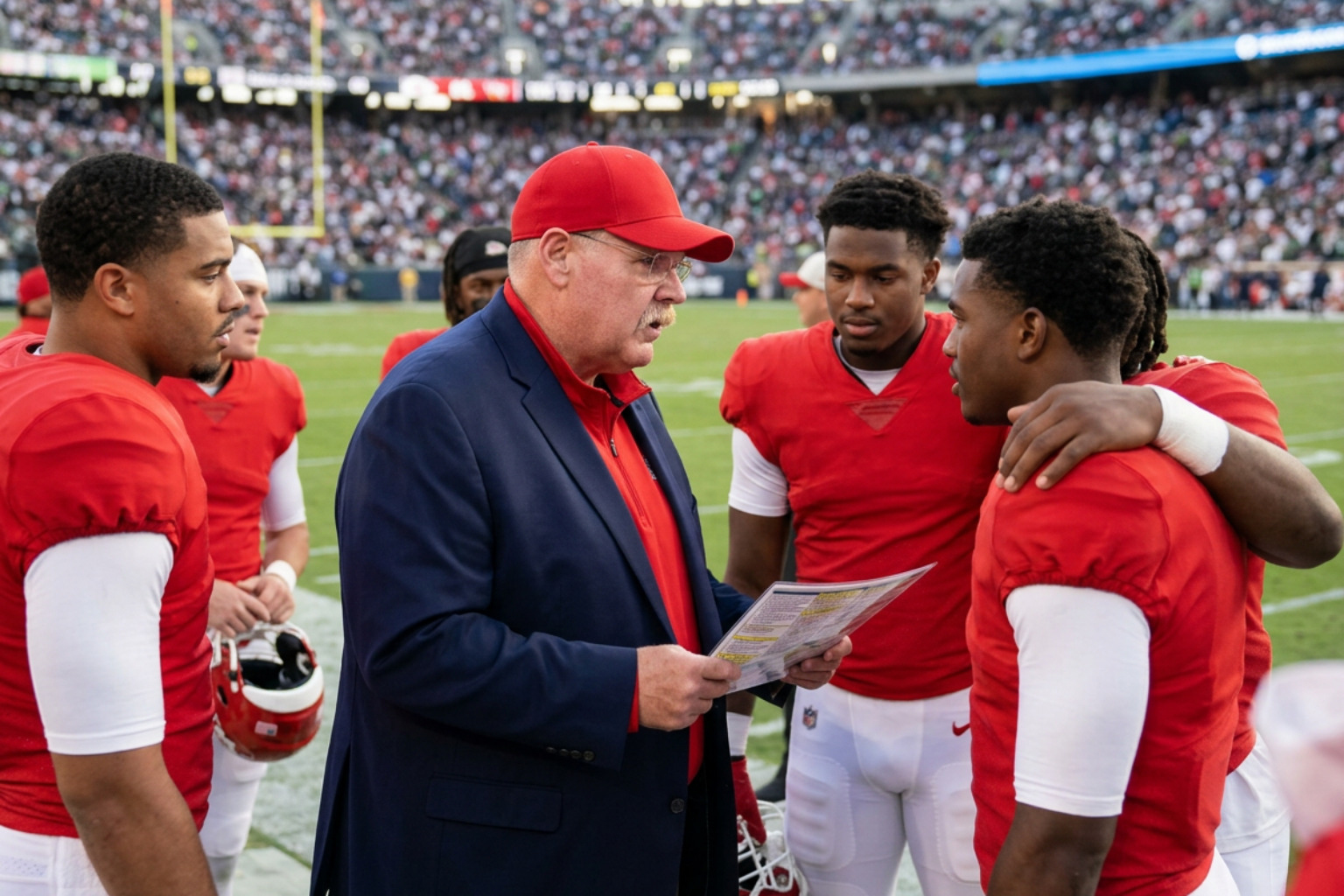 Andy Reid Coaching Kansas City Chiefs Players On The Sideline Andy Reid Coaching Kansas City Chiefs Players On The Sideline