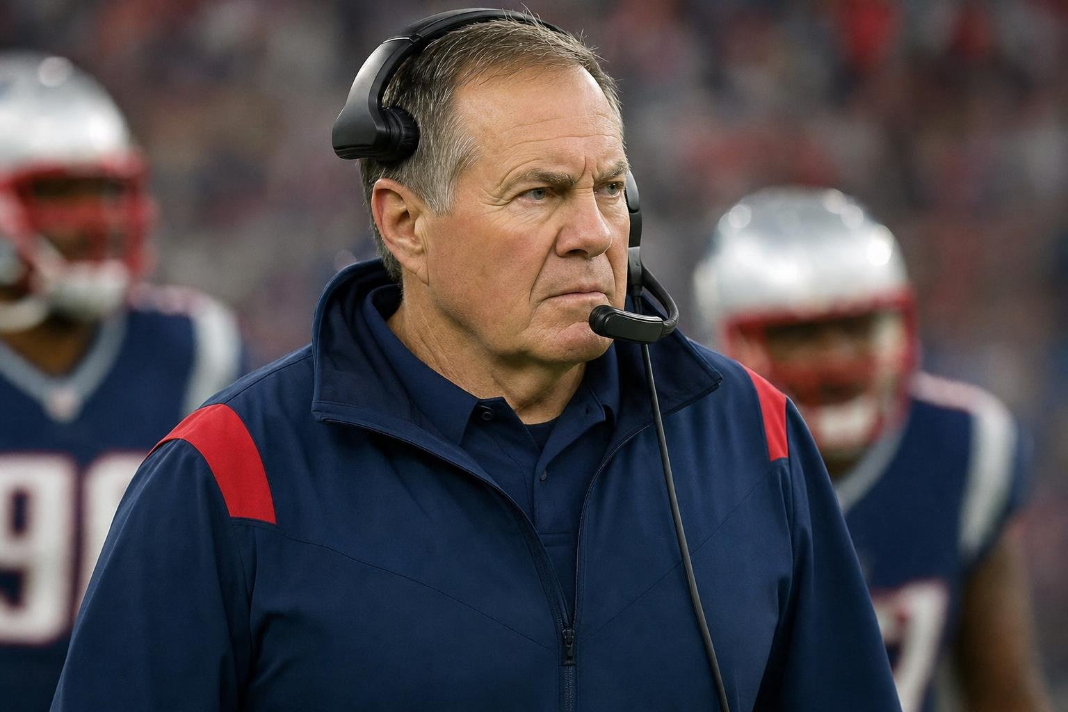 Bill Belichick Coaching New England Patriots Players On The Sideline Bill Belichick Coaching New England Patriots Players On The Sideline