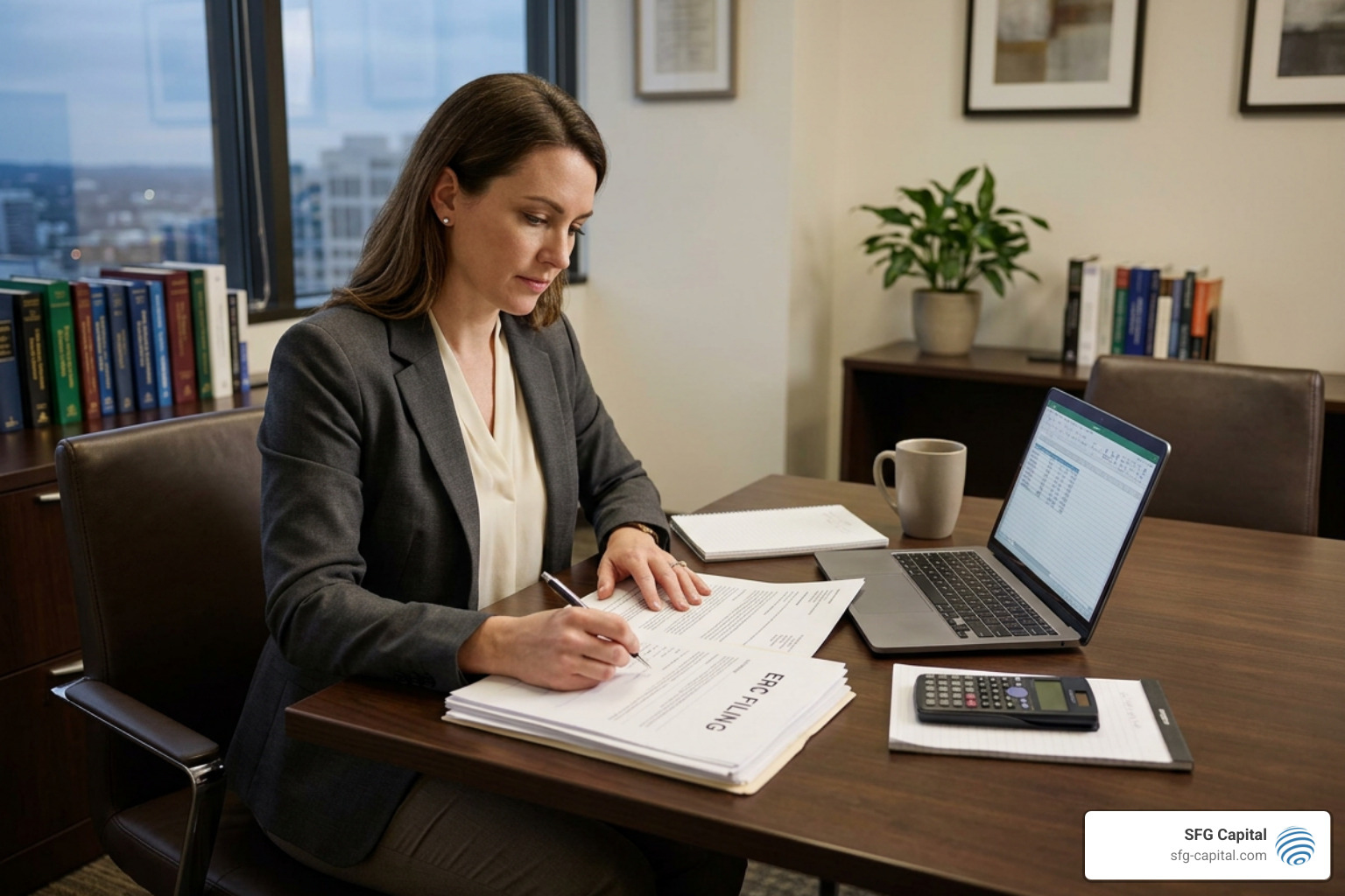 financial consultant evaluating ERC filing paperwork