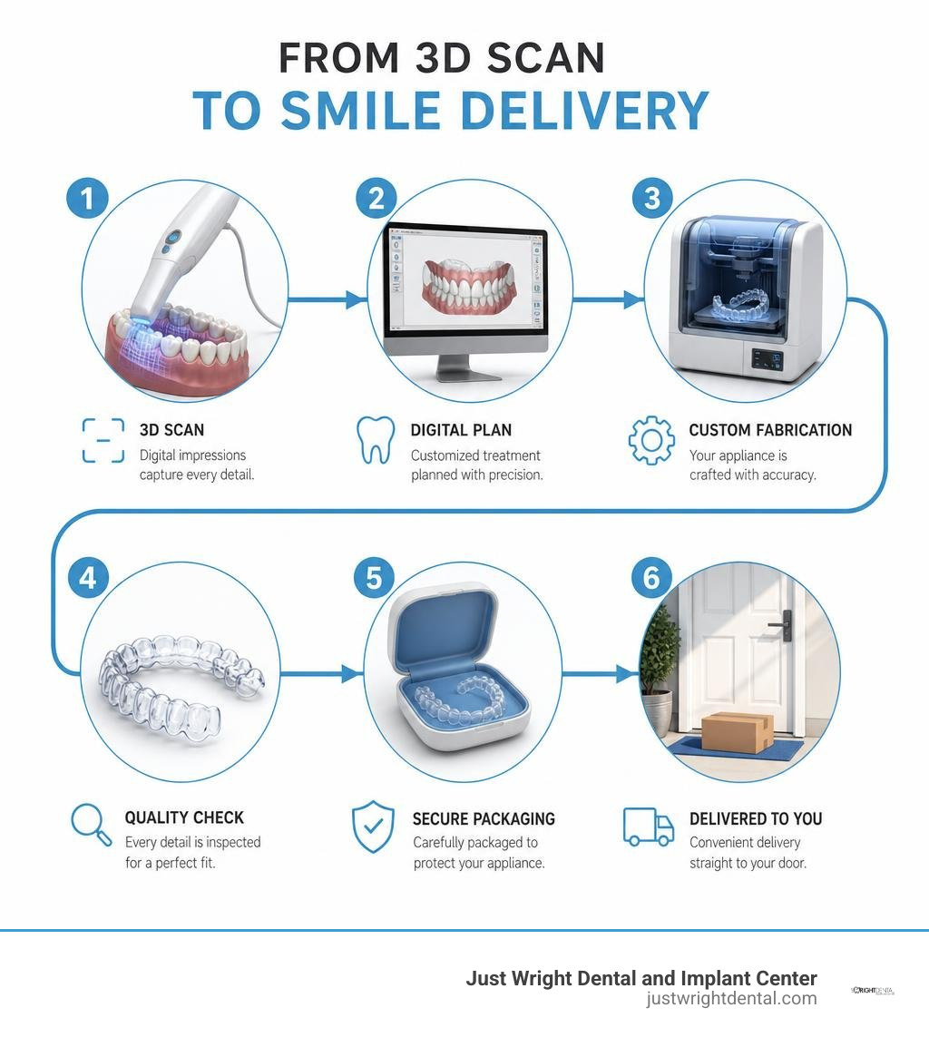Workflow steps from 3D scanning to appliance delivery infographic Workflow steps from 3D scanning to appliance delivery infographic