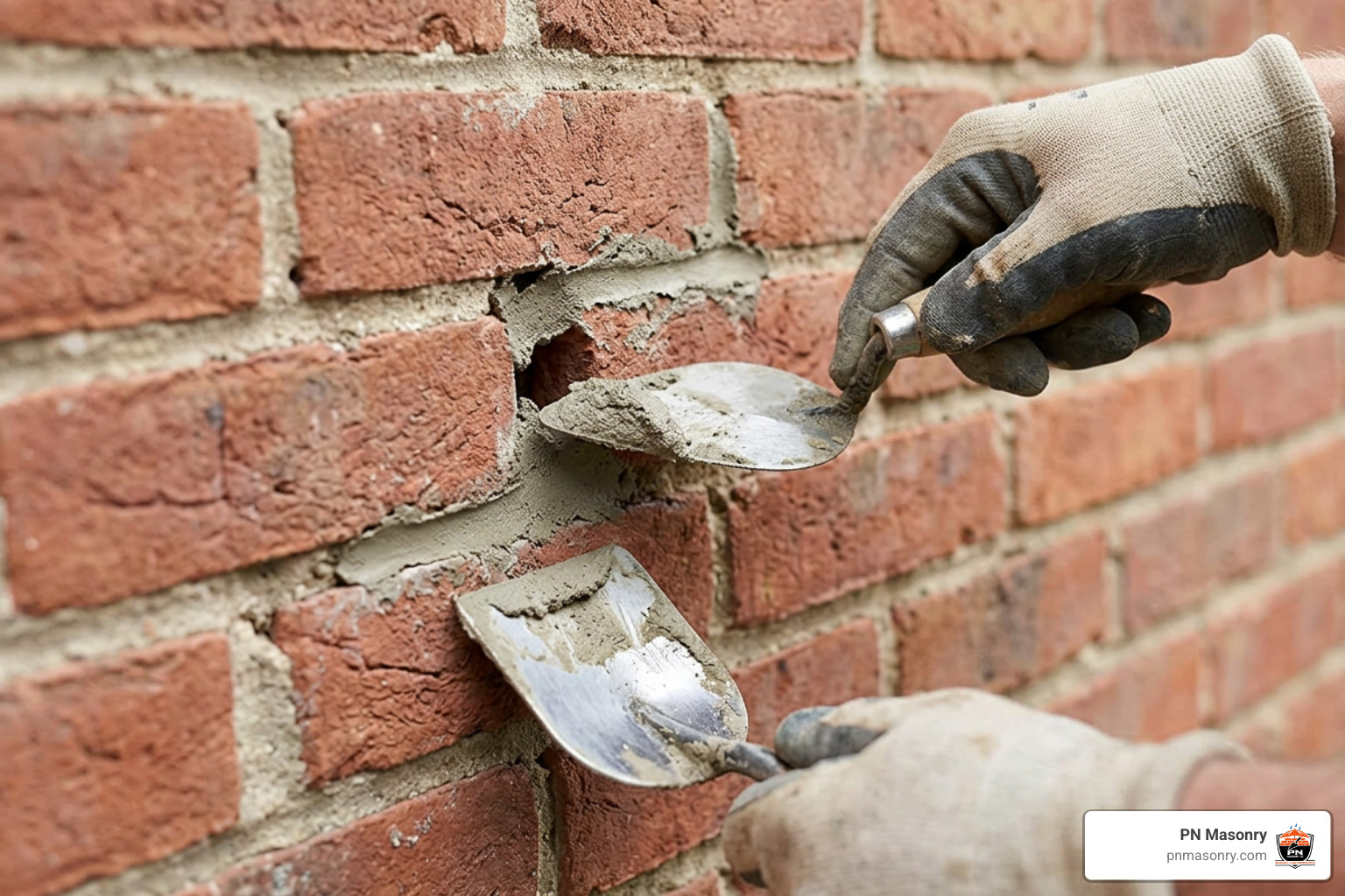 Step-by-step brick hole filling and joint tooling Step-by-step brick hole filling and joint tooling