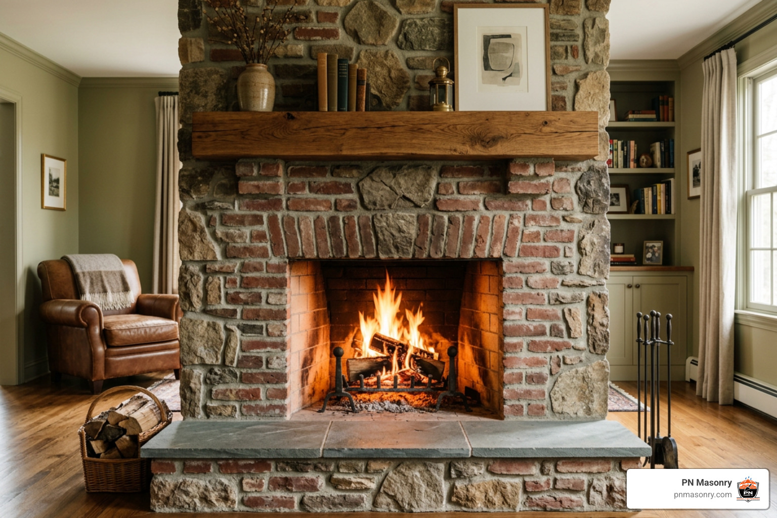 remodeled brick and stone hearth surround