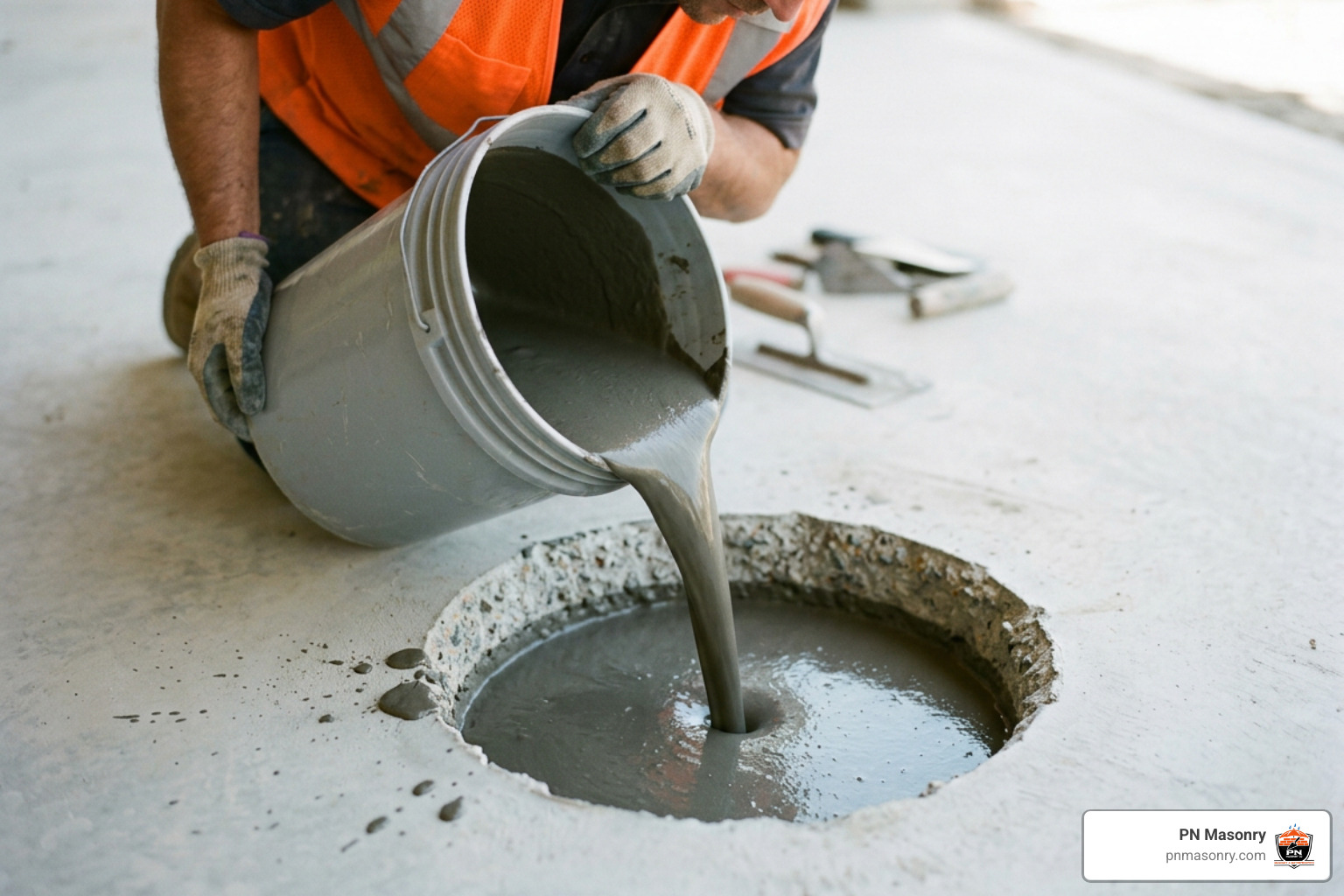 placement of high-strength non-shrink grout in floor core