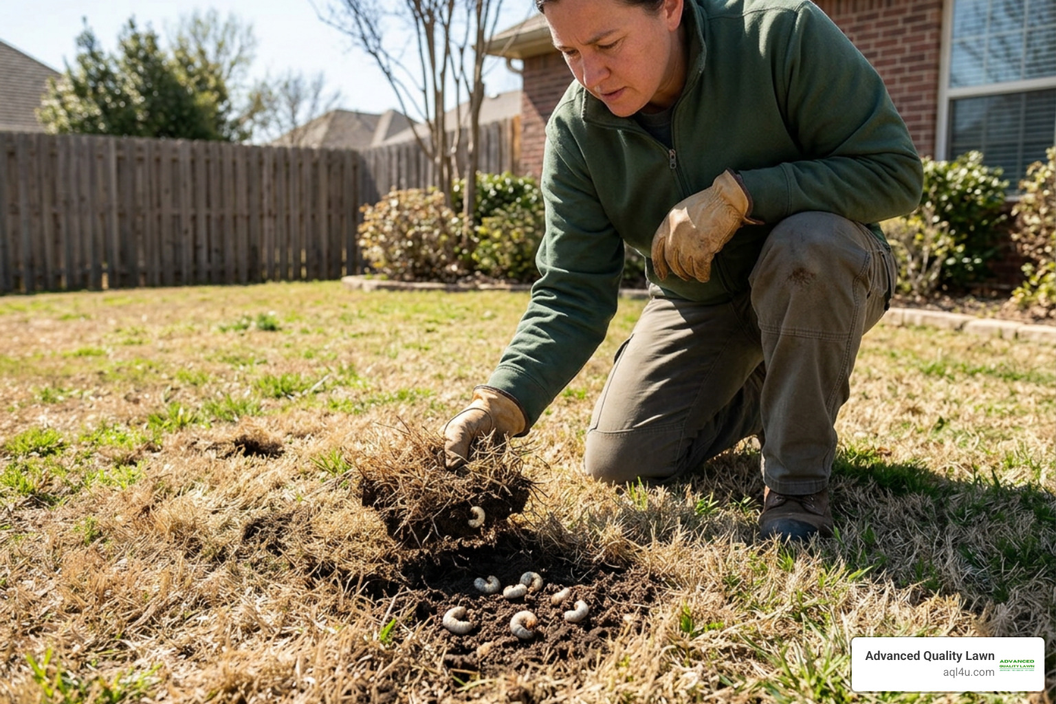 inspecting damaged lawn turf for subsurface pest larvae