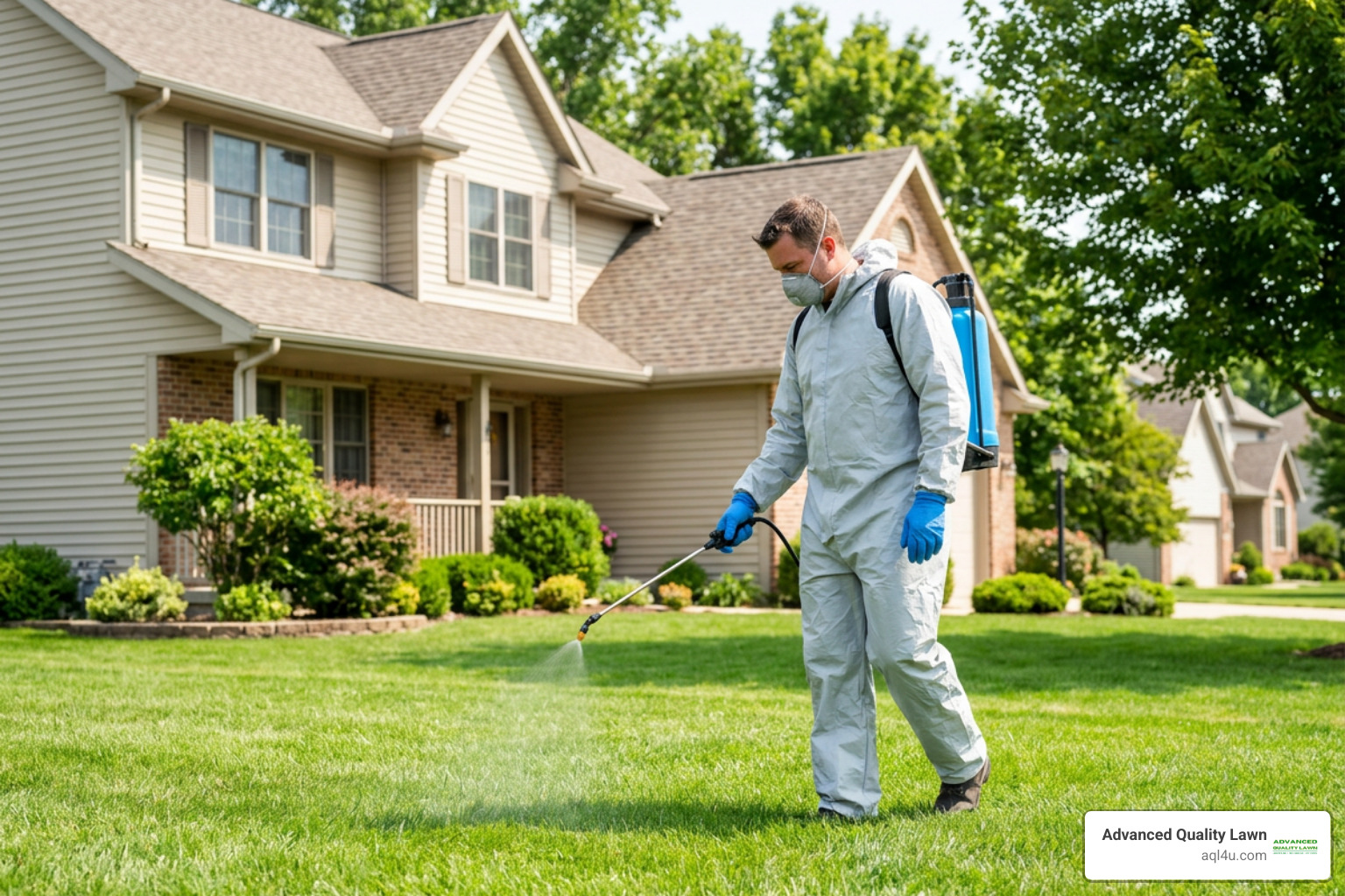 applying precision lawn bug control treatment across a residential yard
