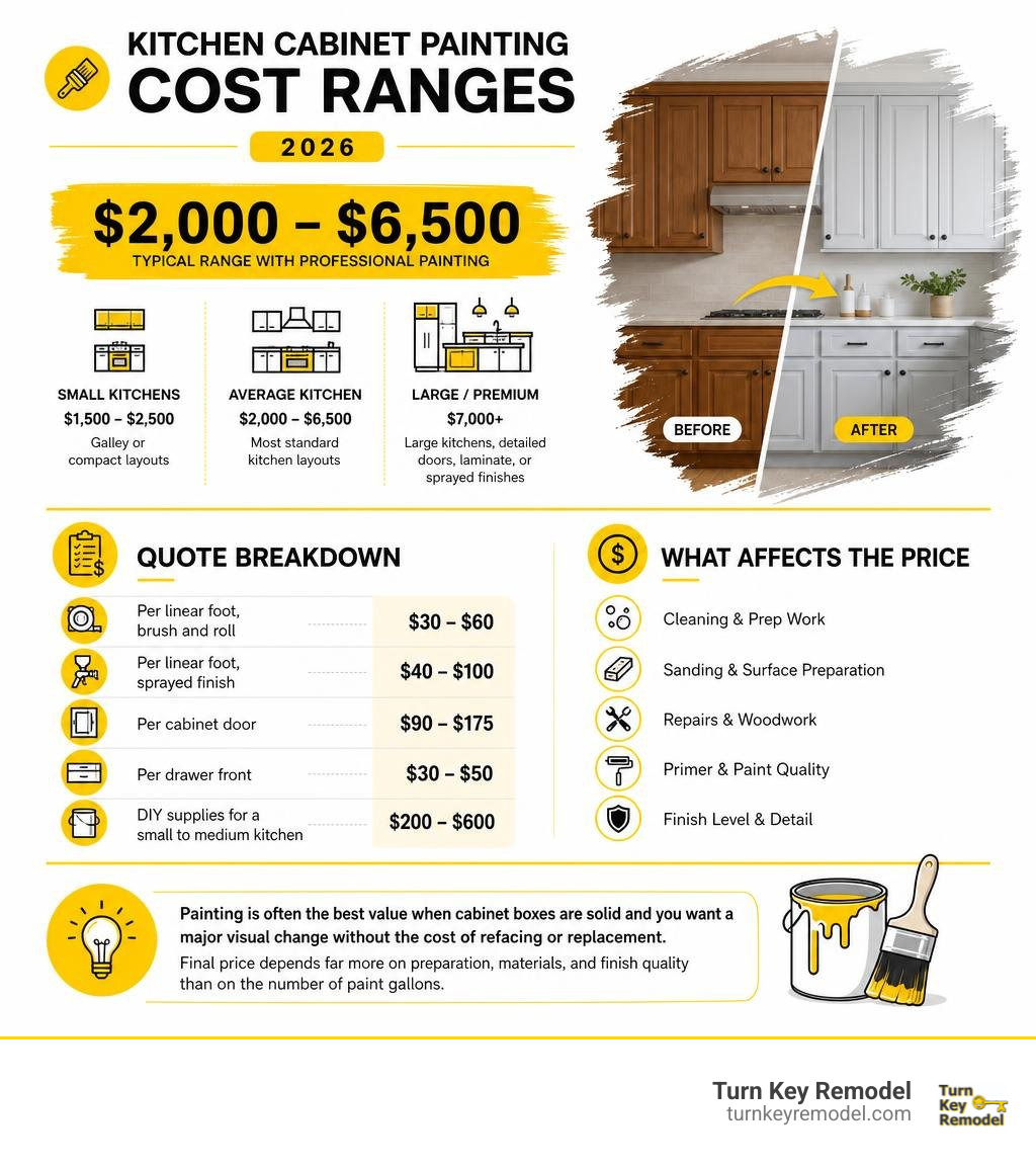 Kitchen cabinet painting cost ranges and quote breakdown infographic Kitchen cabinet painting cost ranges and quote breakdown infographic