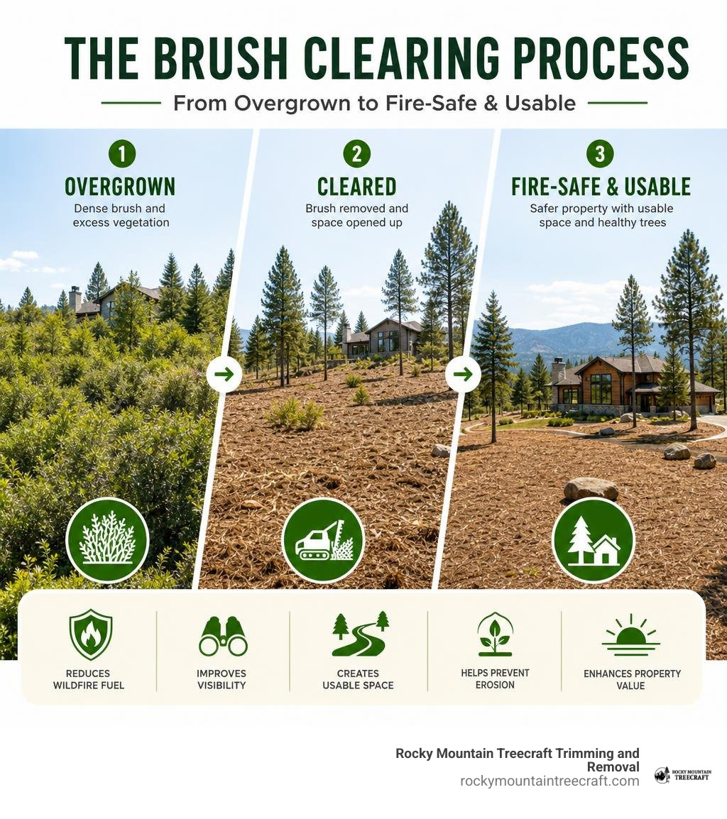 brush clearing process from overgrown vegetation to usable fire-safe property infographic brush clearing process from overgrown vegetation to usable fire-safe property infographic