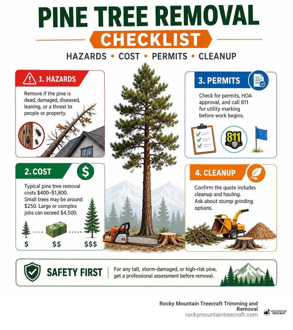 Pine tree removal checklist for hazards cost permits and cleanup infographic Pine tree removal checklist for hazards cost permits and cleanup infographic