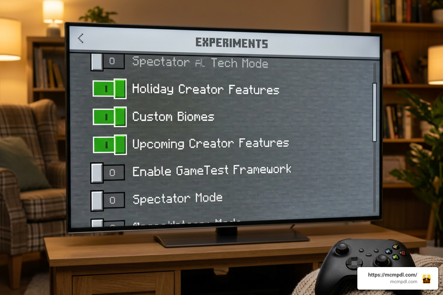 Minecraft settings menu showing Experimental Gameplay toggles