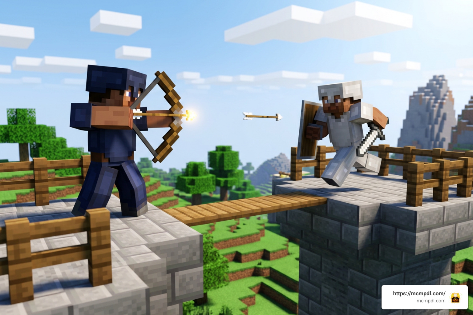Multiplayer archery duel on elevated platforms