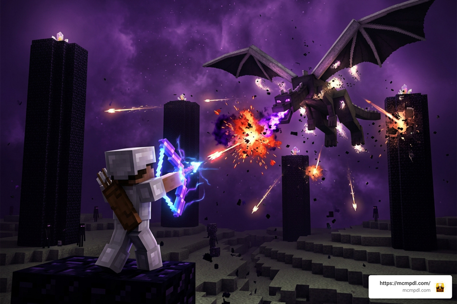 Ender Dragon boss battle using custom bows