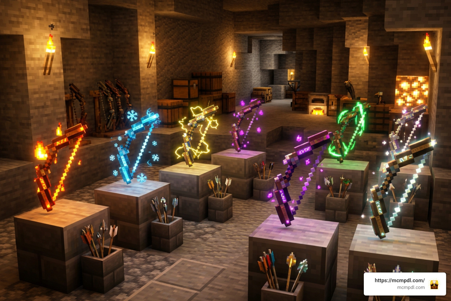 Custom bow arsenal showcase in Minecraft Bedrock