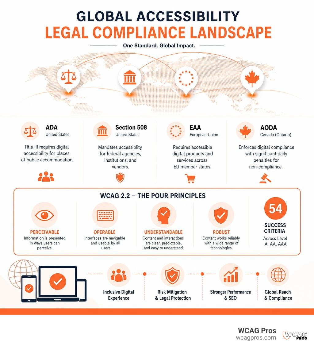 Global accessibility legal compliance landscape infographic Global accessibility legal compliance landscape infographic