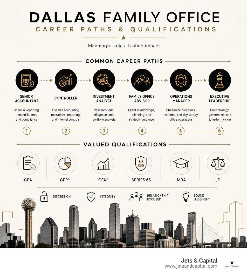 Dallas family office career paths and qualifications infographic Dallas family office career paths and qualifications infographic