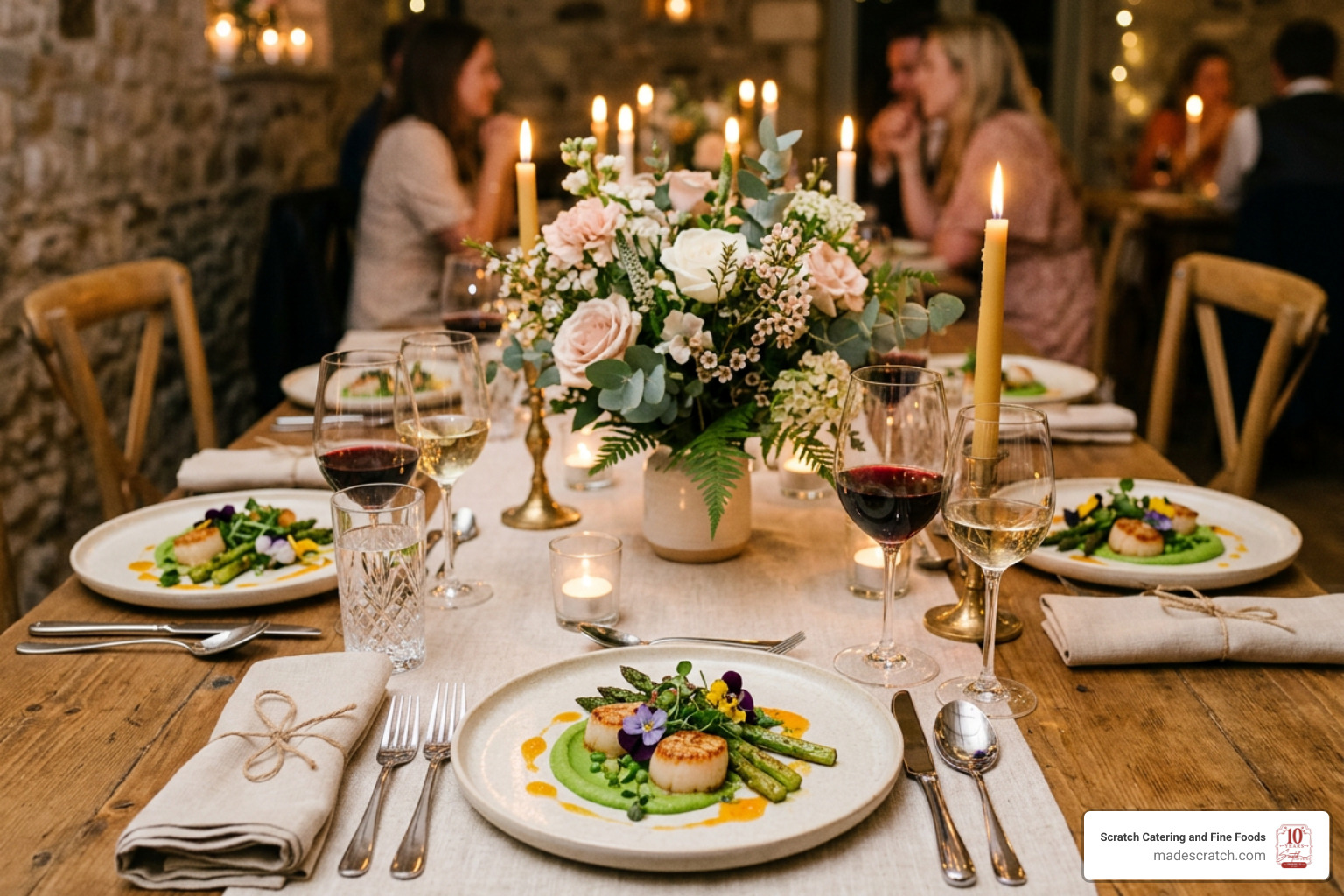 styled micro wedding reception table with gourmet plated dishes