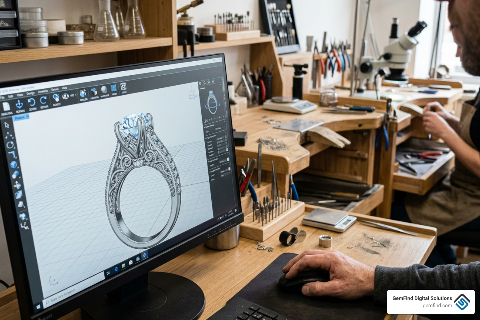 3D CAD model rendering of an engagement ring setting