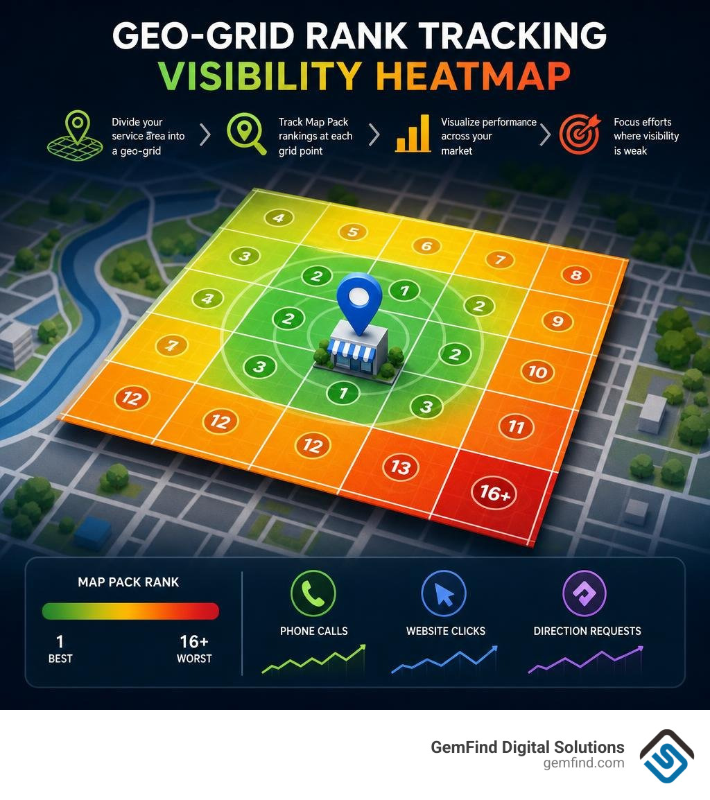 geo-grid ranking tracking heatmap illustration infographic