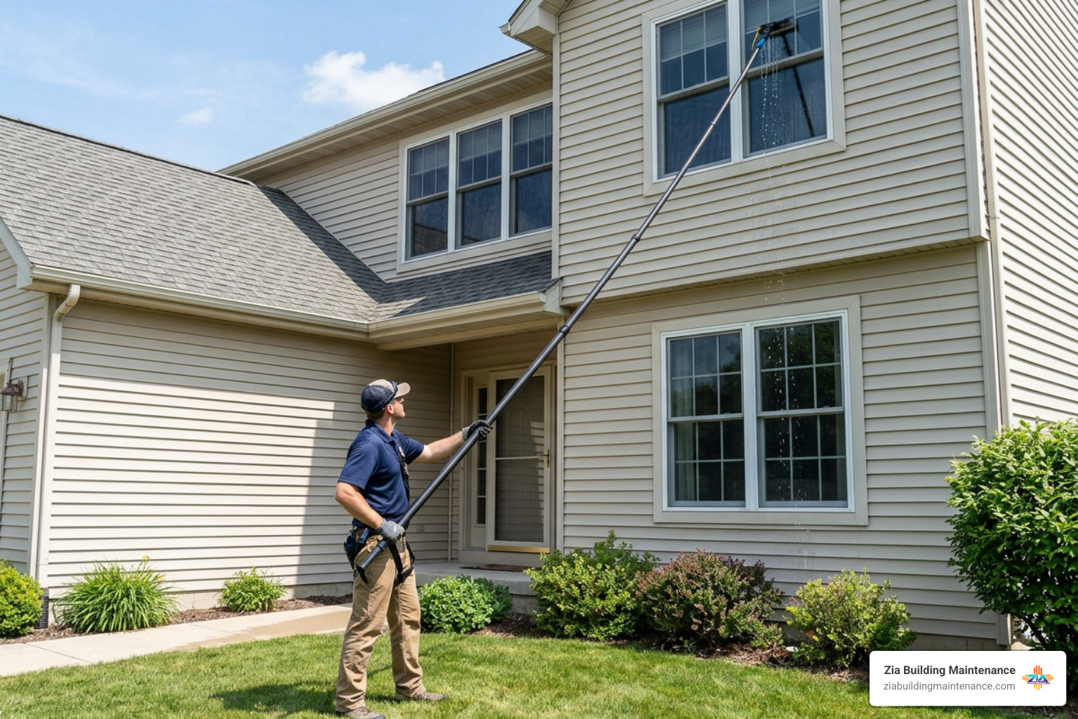 Water-fed pure water extension pole cleaning second-story residential windows Water-fed pure water extension pole cleaning second-story residential windows