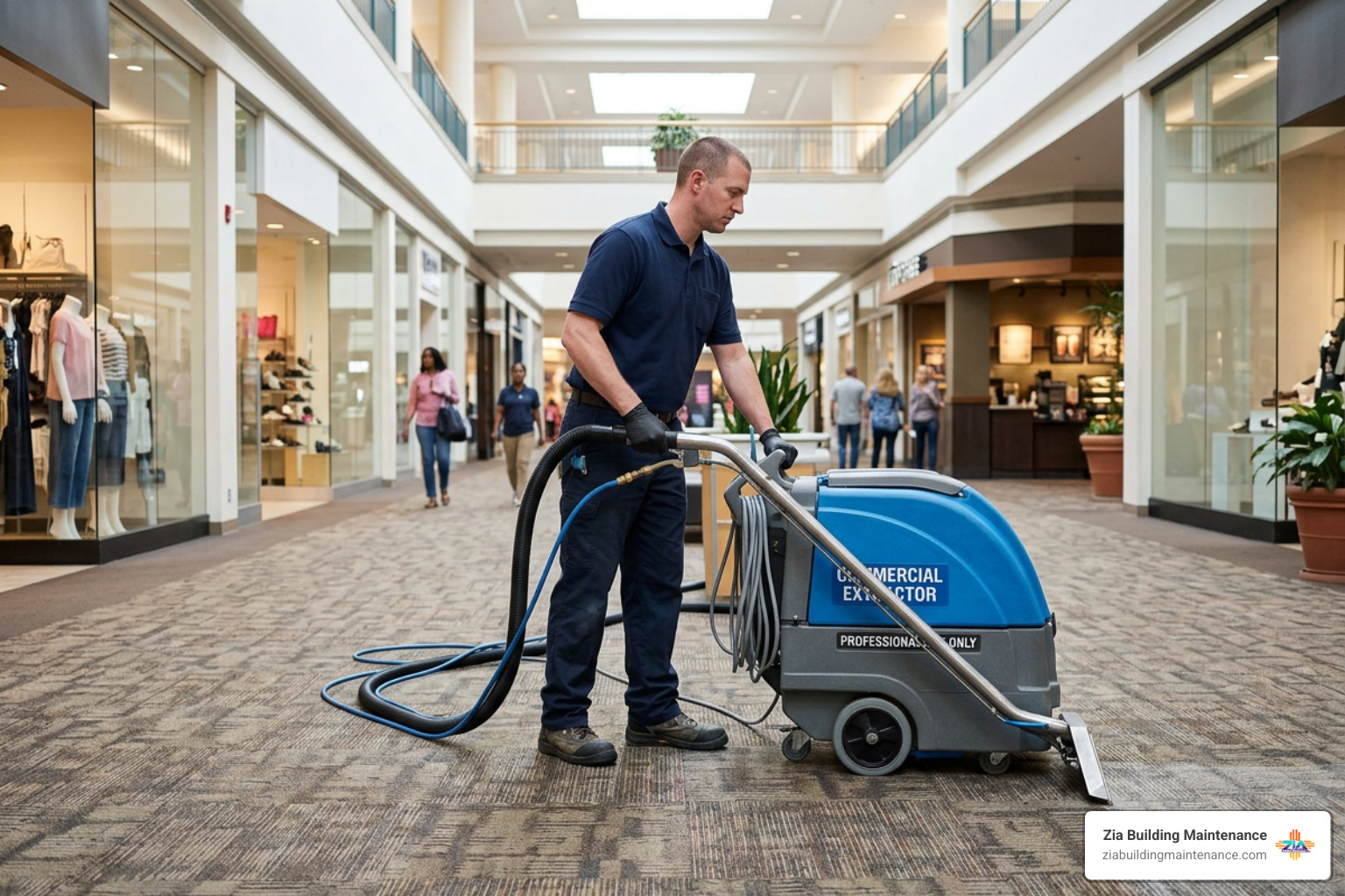 professional commercial carpet extractor operating in retail concourse professional commercial carpet extractor operating in retail concourse