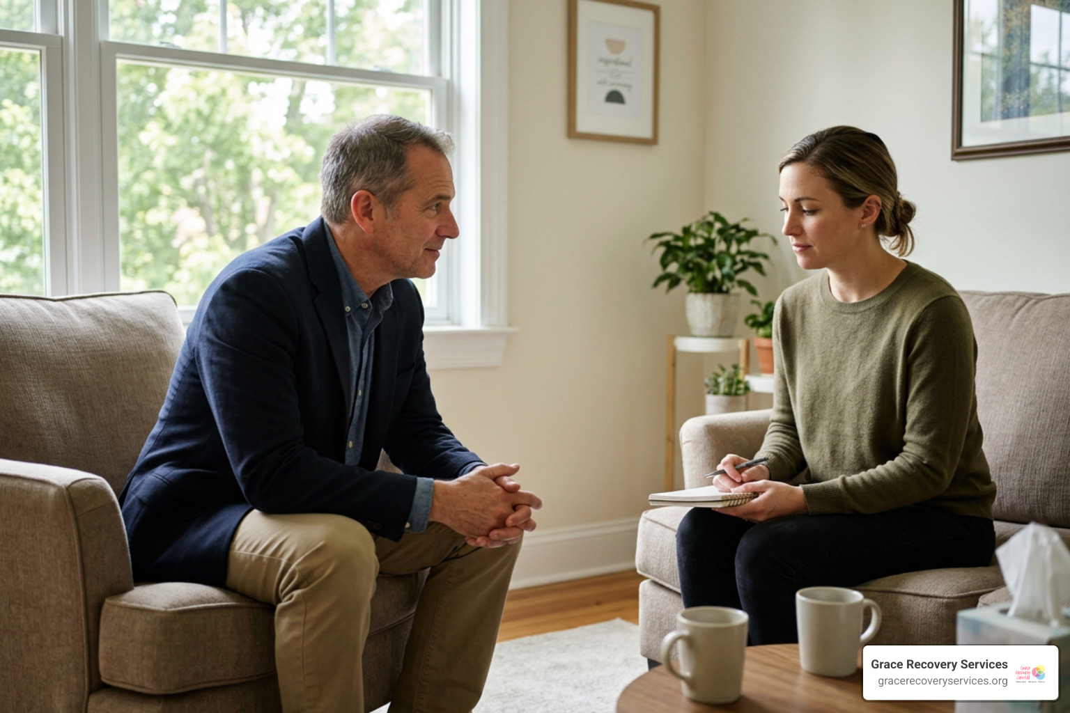 therapist consulting with a client during outpatient treatment