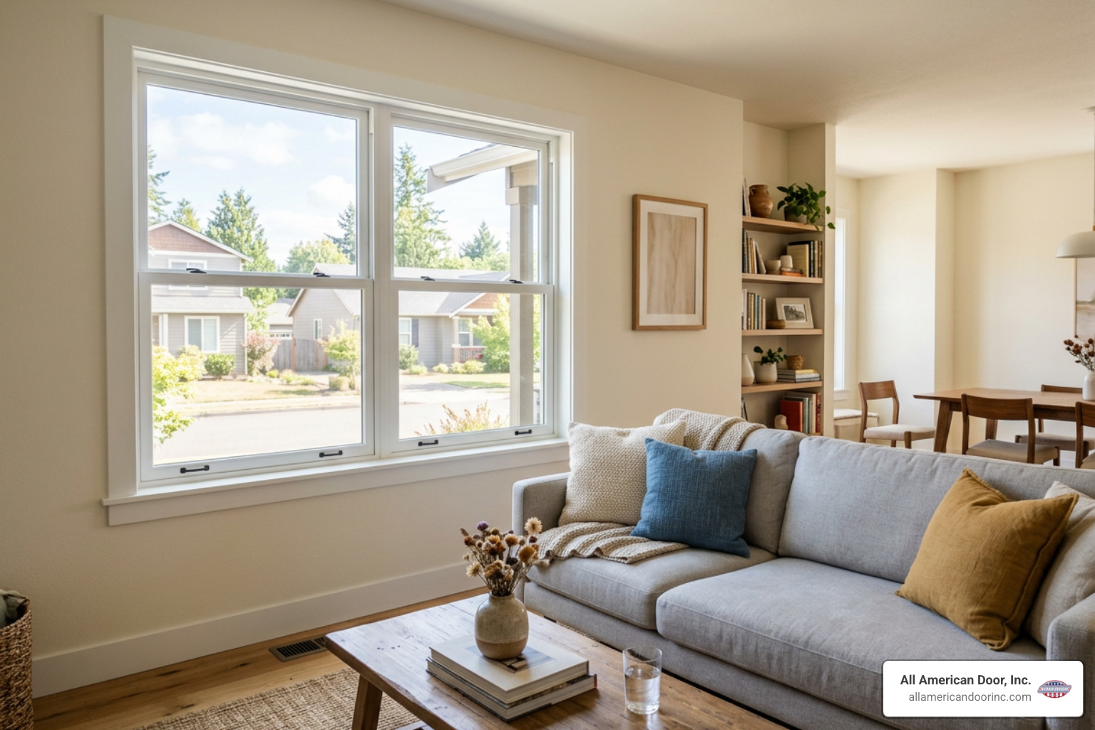 Milgard double hung window installed in a living room Milgard double hung window installed in a living room