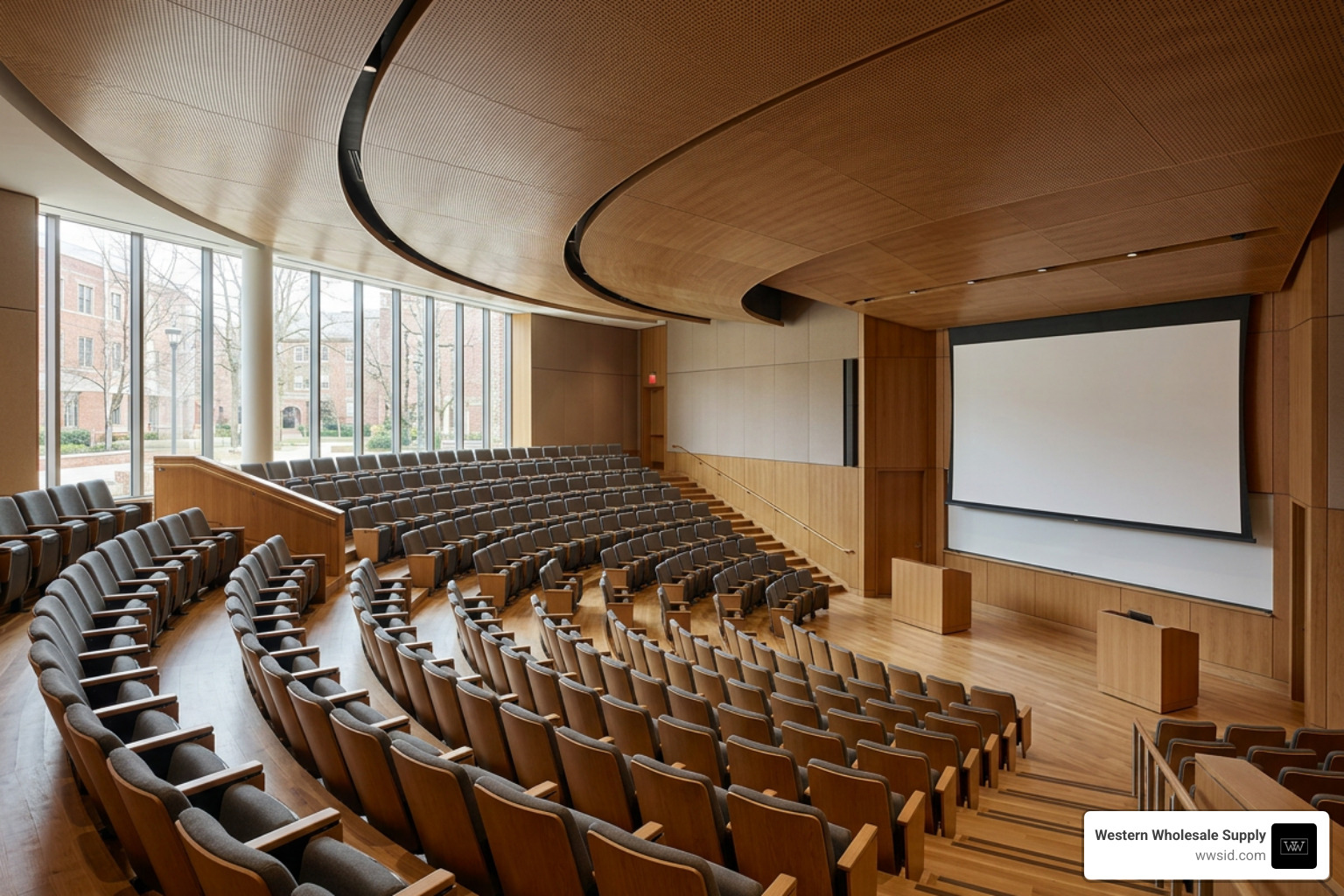 university lecture hall with curved micro perforated wood ceiling panels university lecture hall with curved micro perforated wood ceiling panels