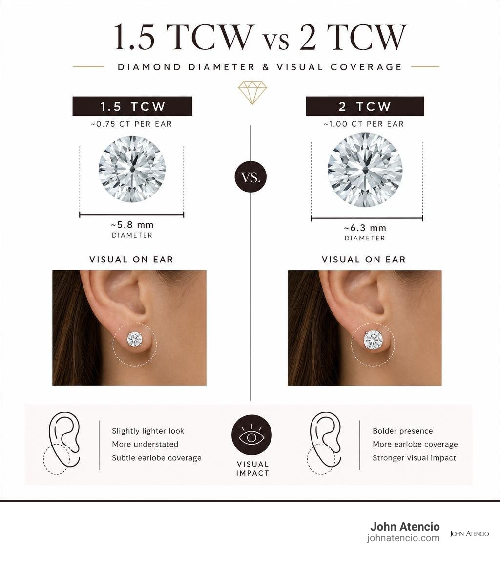 1.5 TCW versus 2 TCW diamond diameter and visual coverage infographic