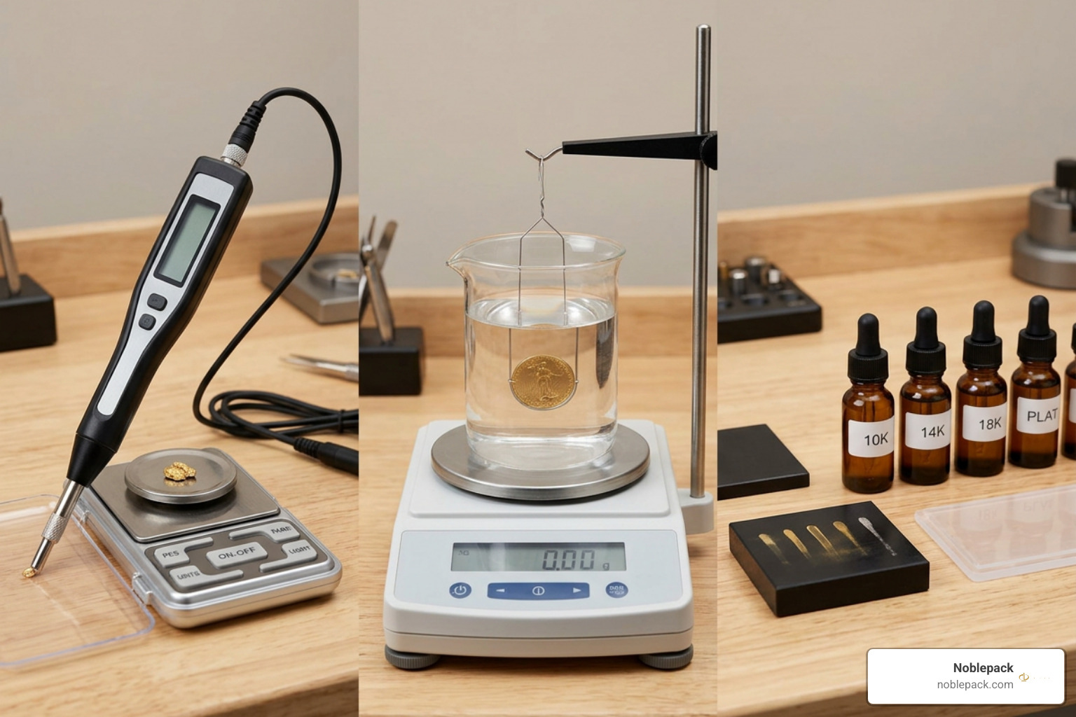comparing handheld pen probes, hydrostatic density scales, and touchstone acid sets