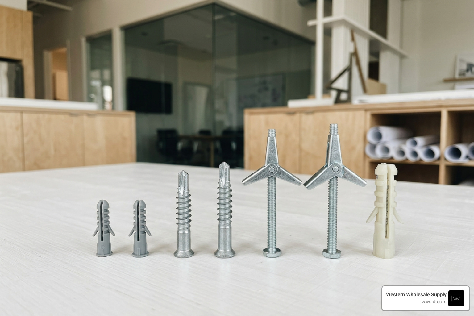 Drywall anchor models arranged side by side Drywall anchor models arranged side by side