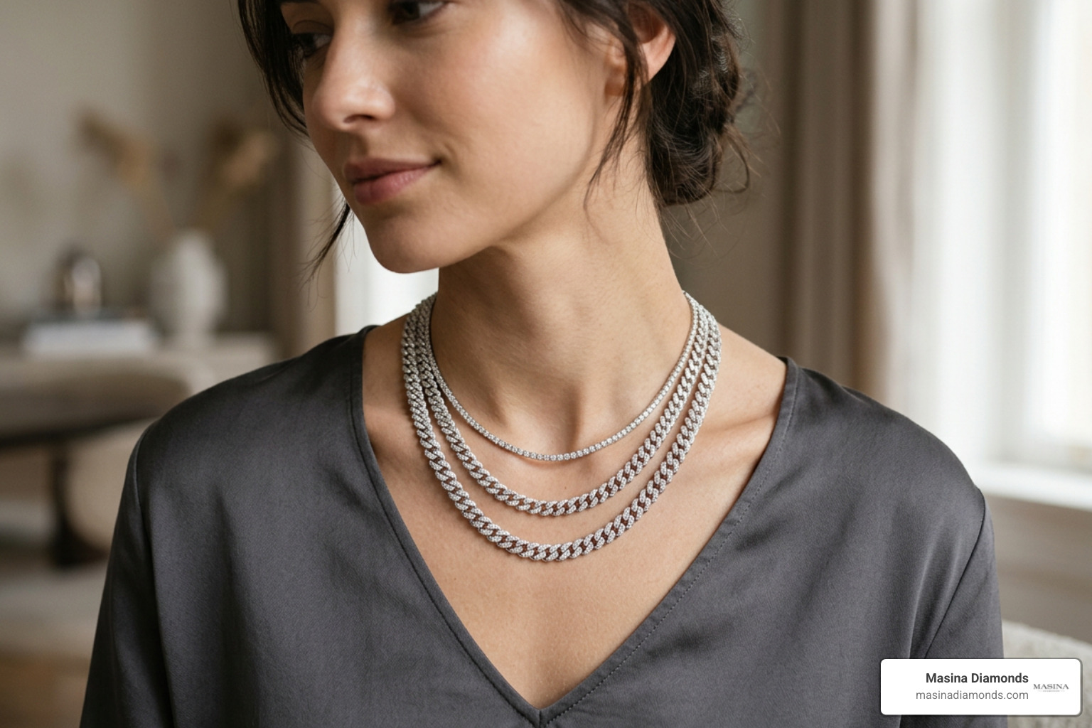 various chain widths on a neckline