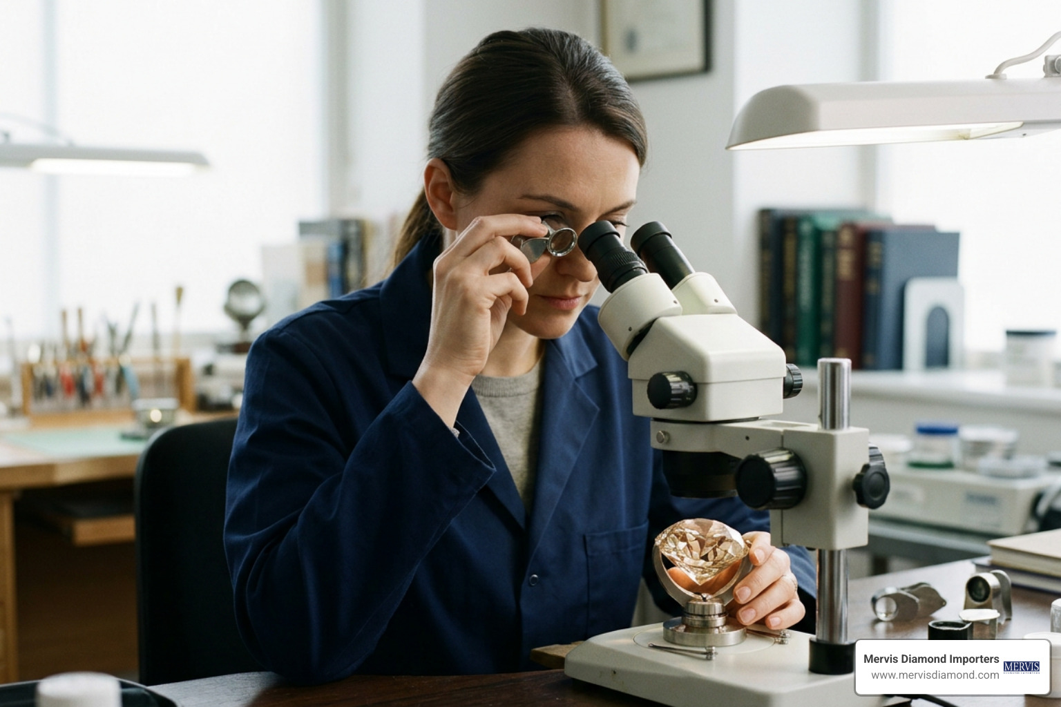gemologist grading an antique diamond under magnification gemologist grading an antique diamond under magnification