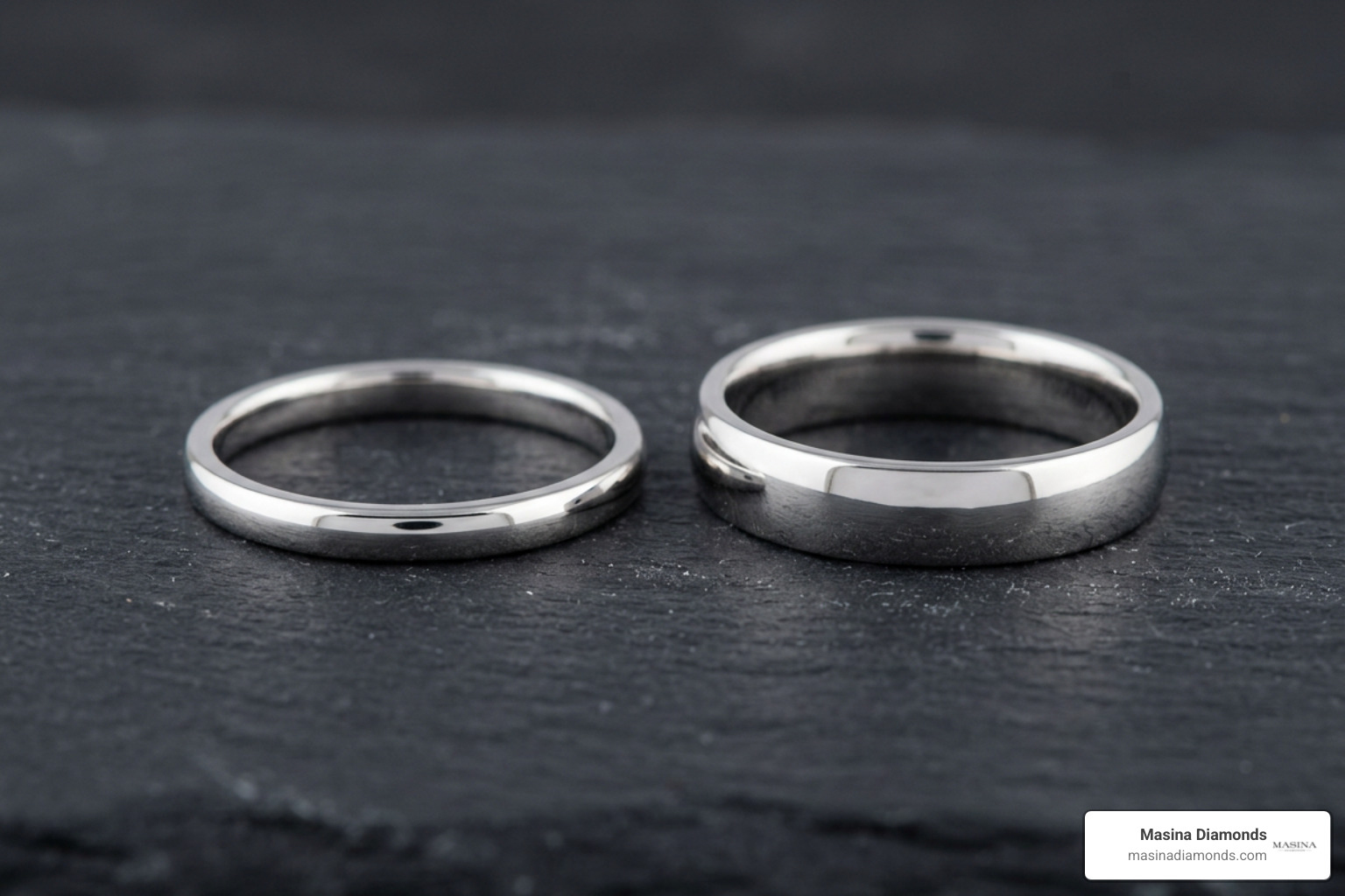 Comparison of classic lightweight and heavy comfort fit white gold ring profiles