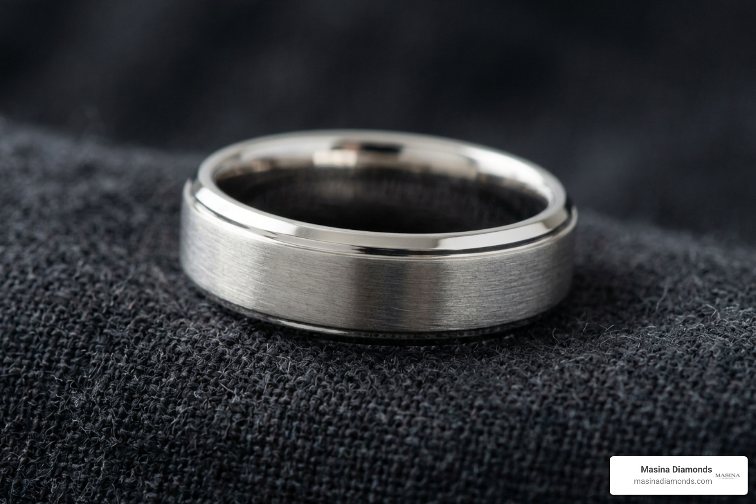 Close-up of a brushed matte white gold finish with polished beveled edges