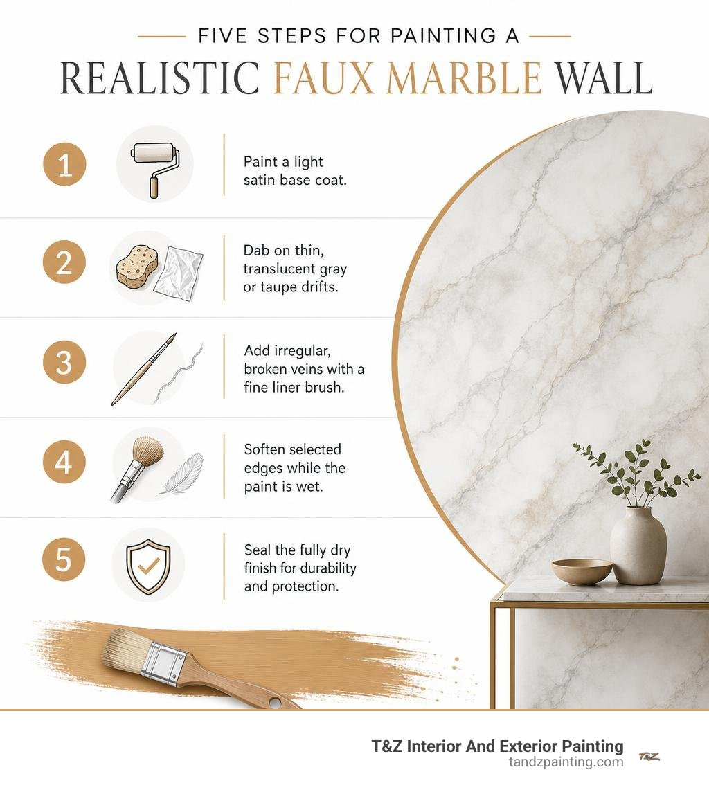 Five steps for painting a realistic faux marble wall infographic Five steps for painting a realistic faux marble wall infographic