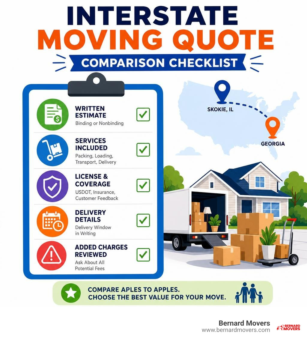 Interstate moving quote comparison checklist infographic
